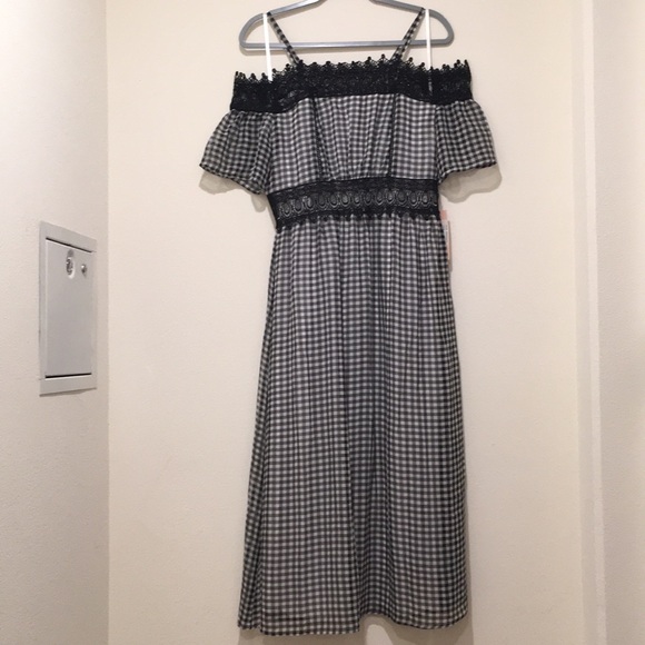 NWT Nanette Lepore Black/White Gingham Maxi Dress - Picture 3 of 14